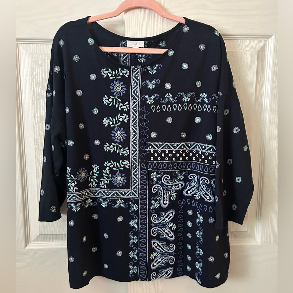 J.Jill Flagstaff Embroidered Patchwork Blouse Xl - image 2